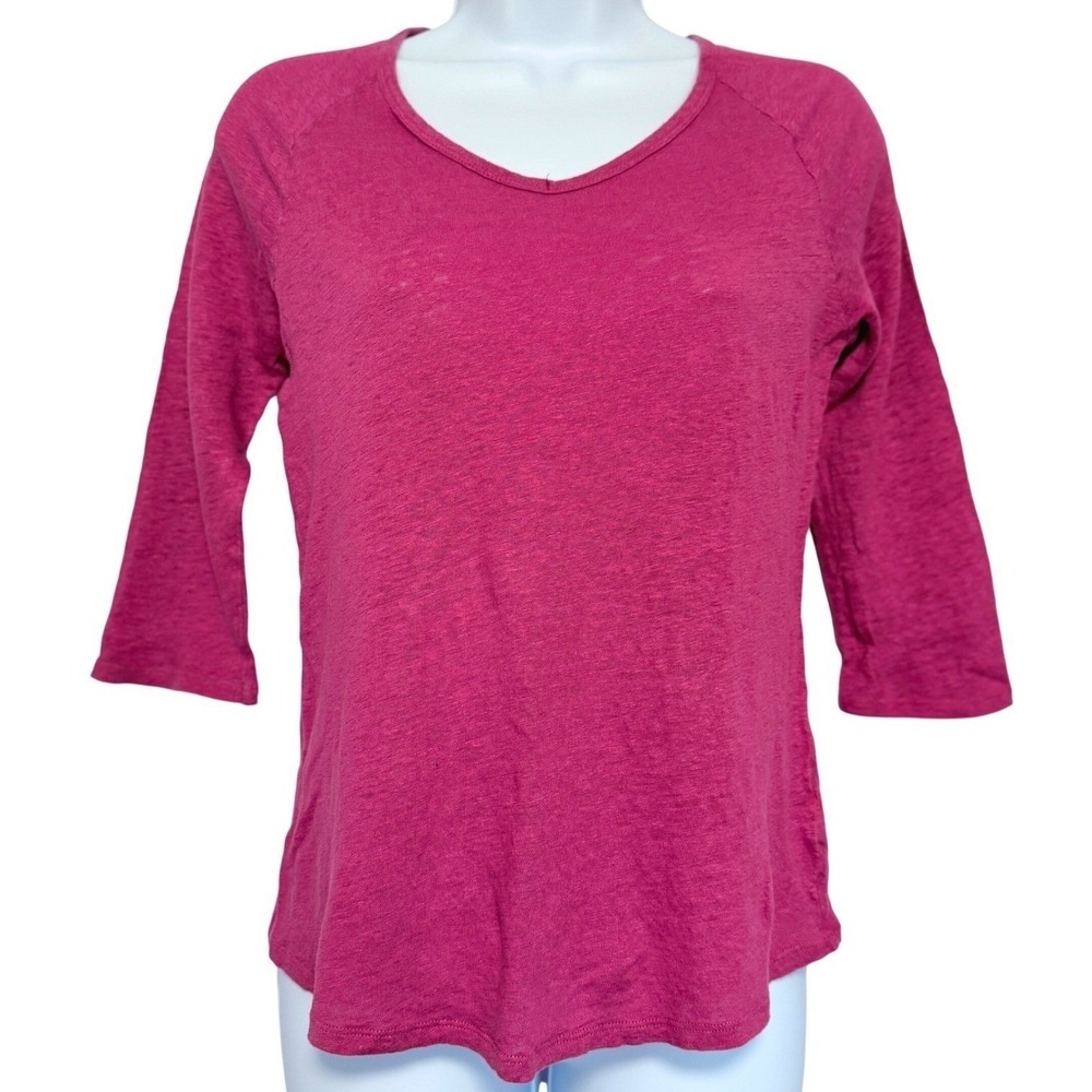 Coldwater Creek Pure Linen Top Womens S Hot Pink Magenta 3/4 Sleeve Minimalist‎